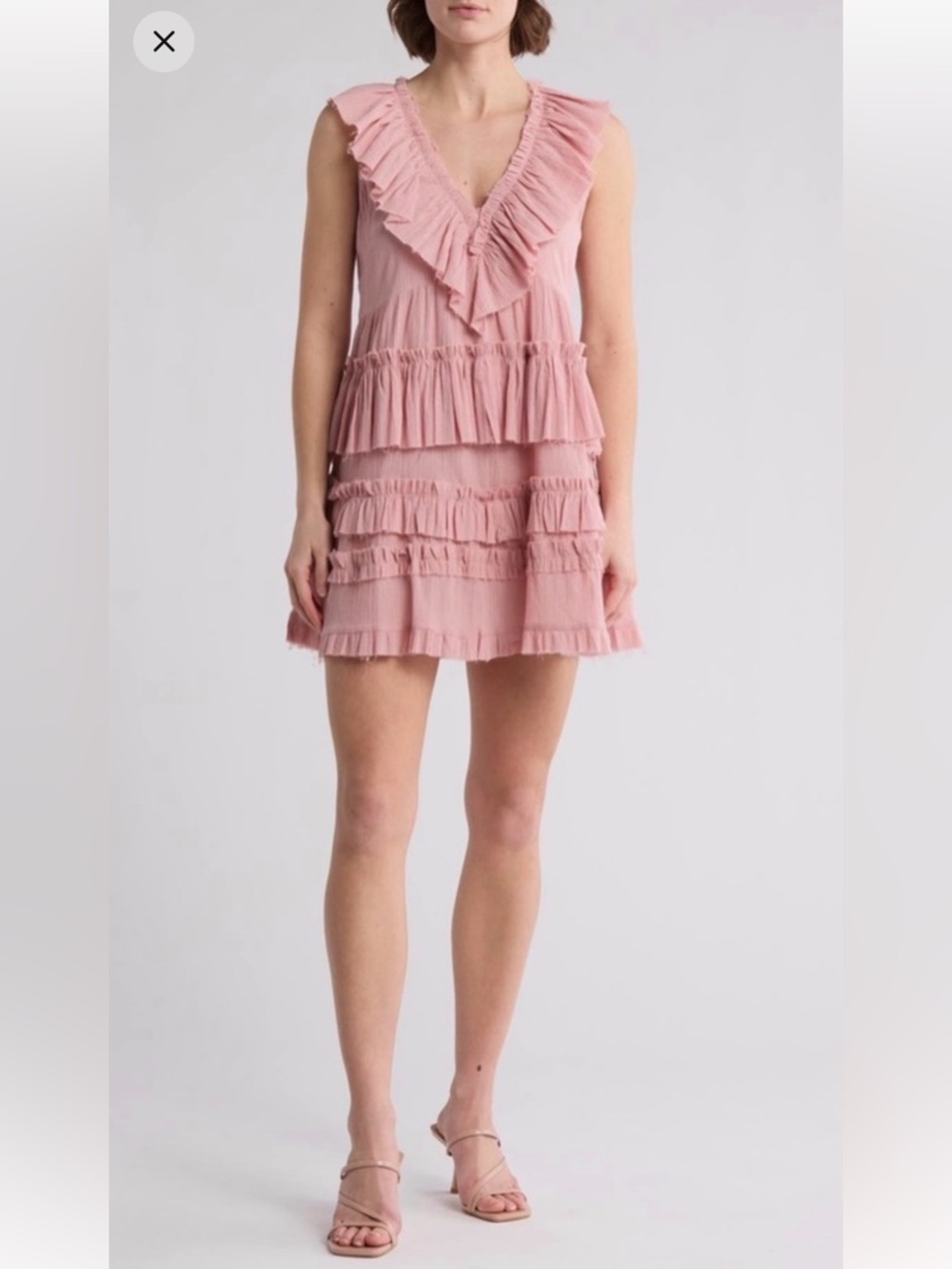 No one Cares Sleeveless ruffled Tiered Pink Ruffle Mini Dress. Size L